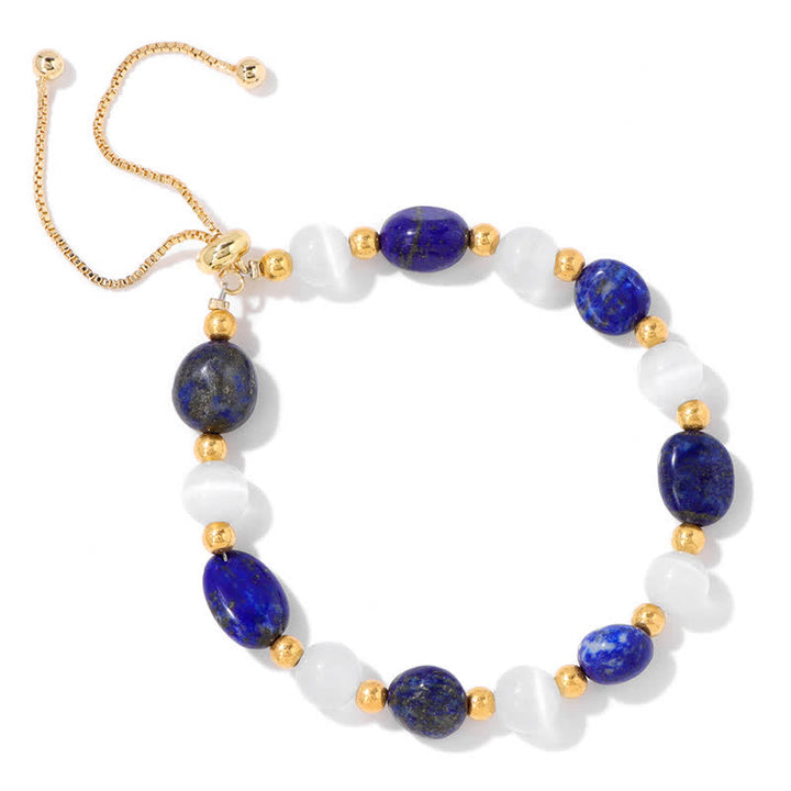 Pulsera de cuentas de cristal irregulares naturales con piedra de ojo de gato de Olivenorma 