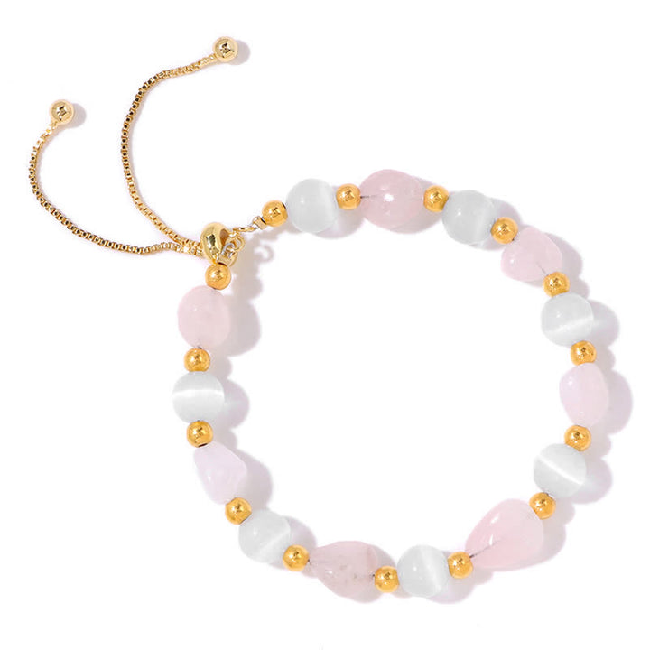 Pulsera de cuentas de cristal irregulares naturales con piedra de ojo de gato de Olivenorma 