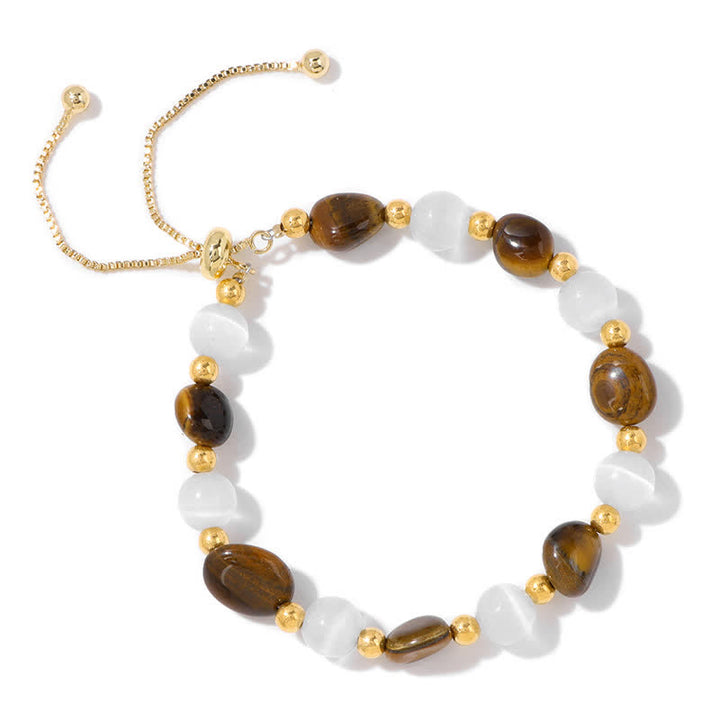 Pulsera de cuentas de cristal irregulares naturales con piedra de ojo de gato de Olivenorma 