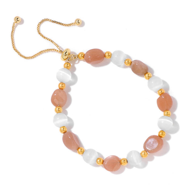 Pulsera de cuentas de cristal irregulares naturales con piedra de ojo de gato de Olivenorma 