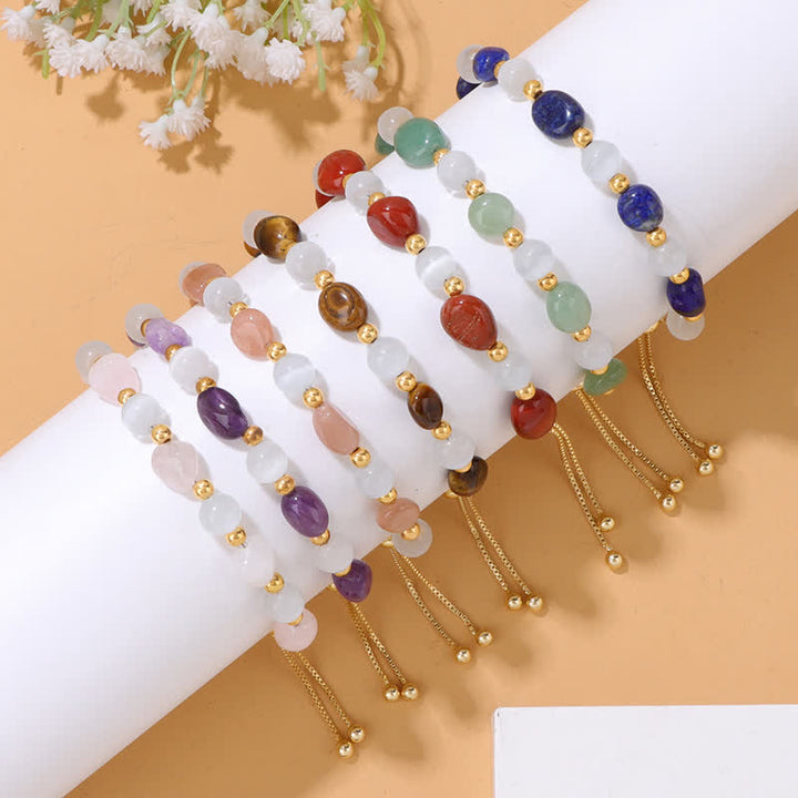 Pulsera de cuentas de cristal irregulares naturales con piedra de ojo de gato de Olivenorma 