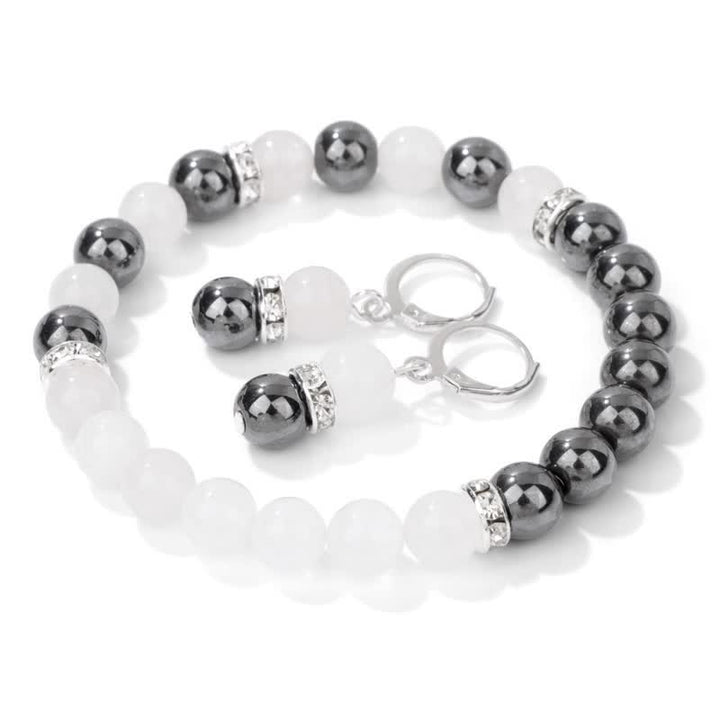 Pulsera y pendientes con cuentas de cristal natural de Olivenorma