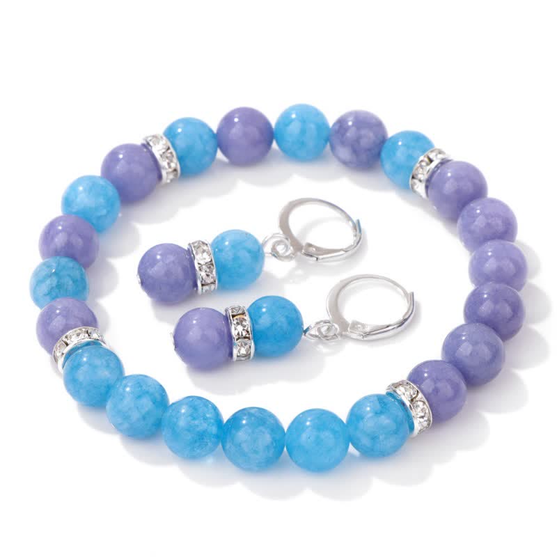 Pulsera y pendientes con cuentas de cristal natural de Olivenorma