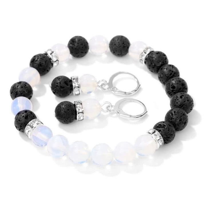 Pulsera y pendientes con cuentas de cristal natural de Olivenorma