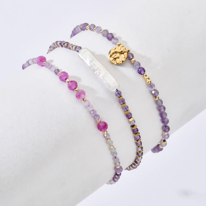 Pulsera con cordón de cuentas finas de amatista natural de Olivenorma 