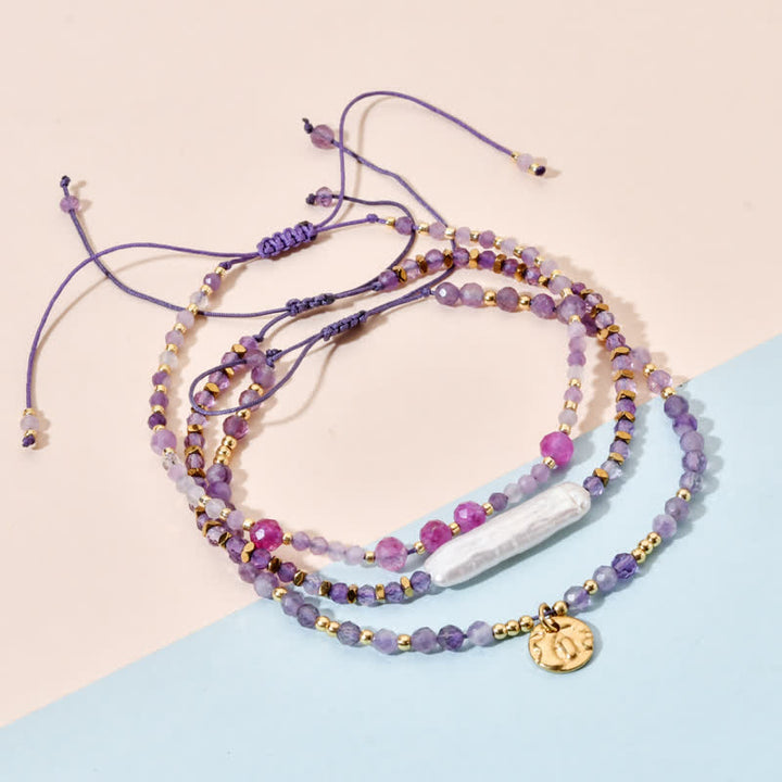Pulsera con cordón de cuentas finas de amatista natural de Olivenorma 