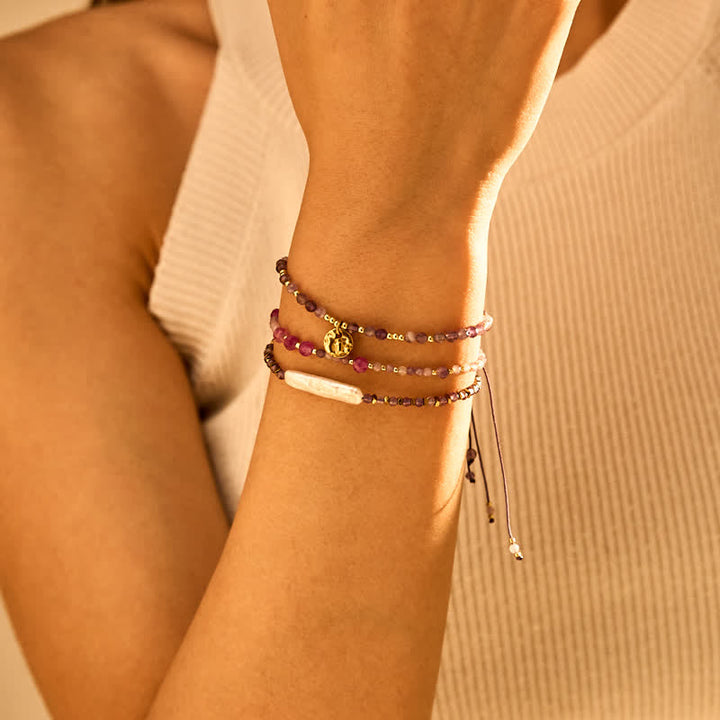 Pulsera con cordón de cuentas finas de amatista natural de Olivenorma 