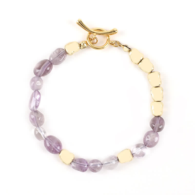 Pulsera de cuentas de piedra natural de metal irregulares de Olivenorma 