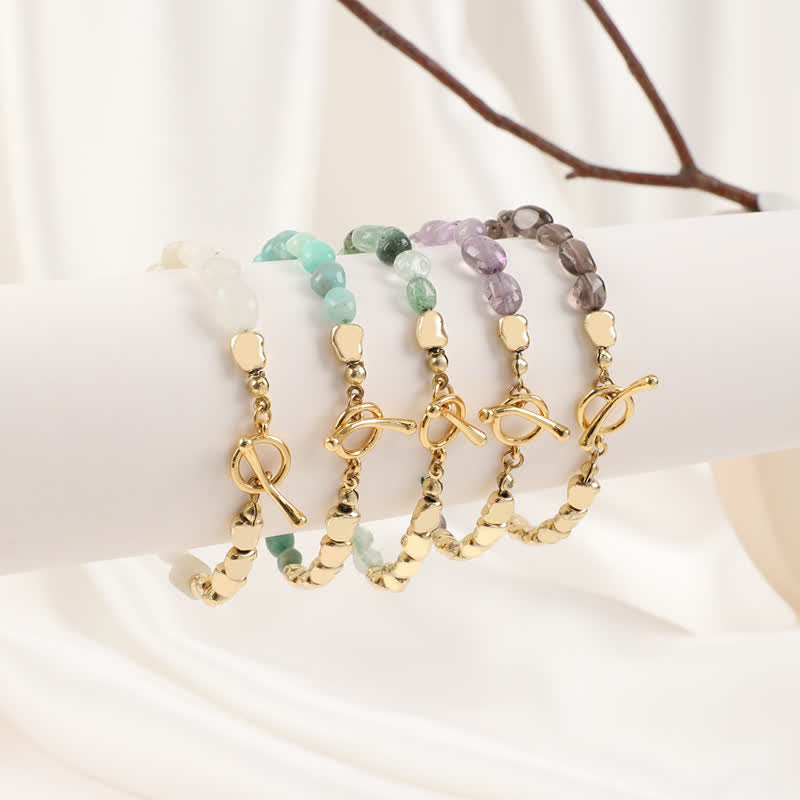 Pulsera de cuentas de piedra natural de metal irregulares de Olivenorma 