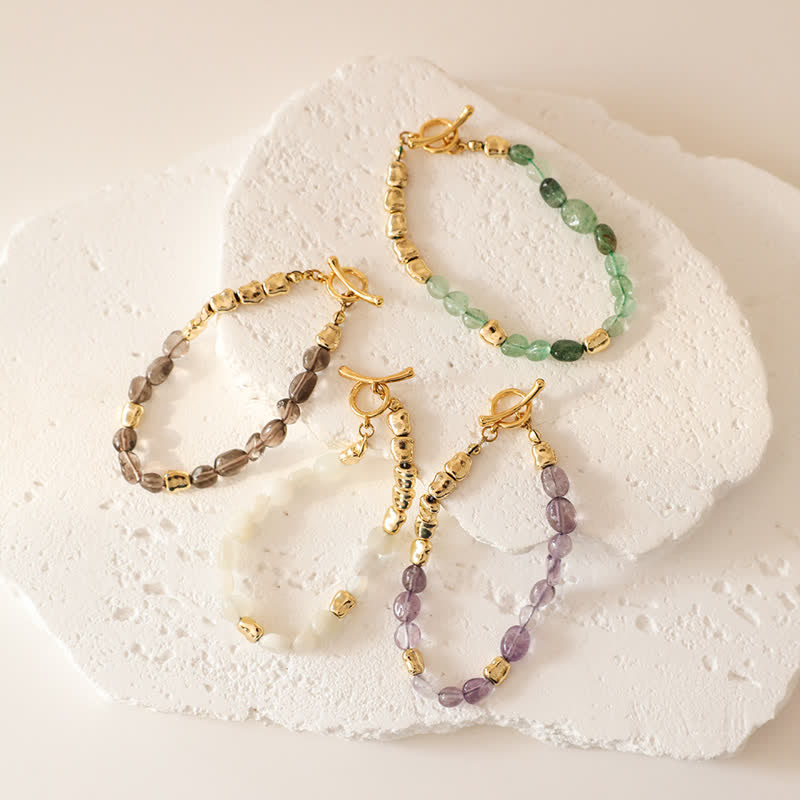 Pulsera de cuentas de piedra natural de metal irregulares de Olivenorma 