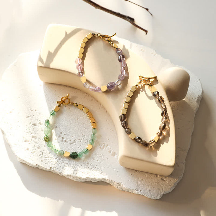 Pulsera de cuentas de piedra natural de metal irregulares de Olivenorma 
