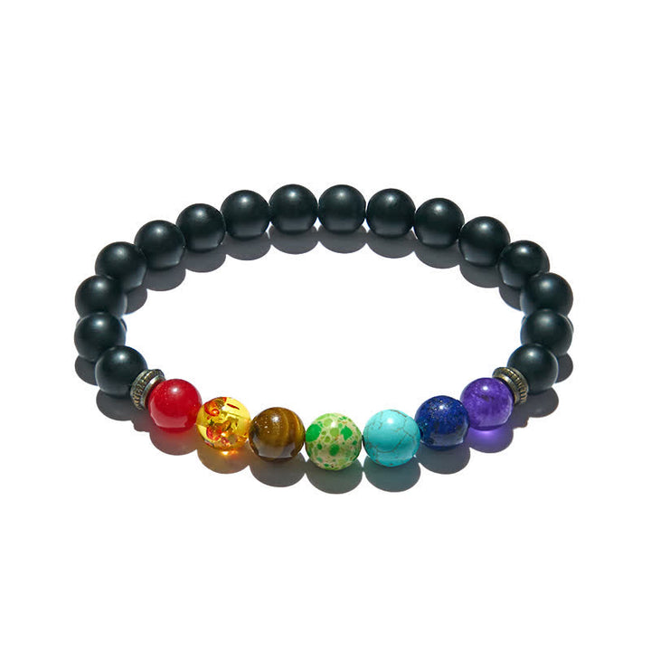 Pulsera de ónix negro con chakras de Olivenorma