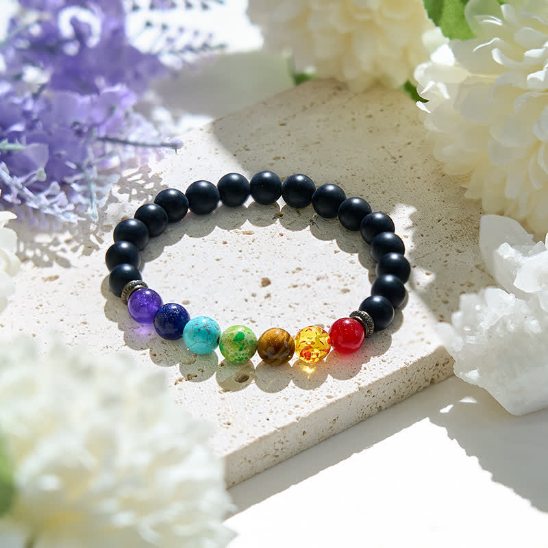 Pulsera de ónix negro con chakras de Olivenorma