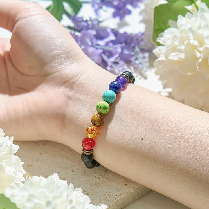 Pulsera de ónix negro con chakras de Olivenorma