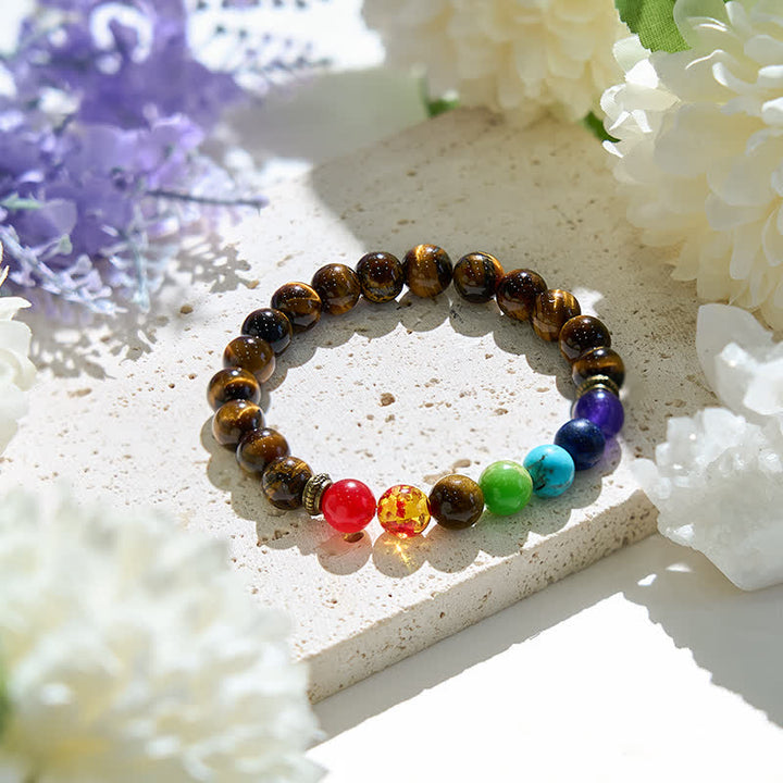 Pulsera de ojo de tigre con chakra de Olivenorma