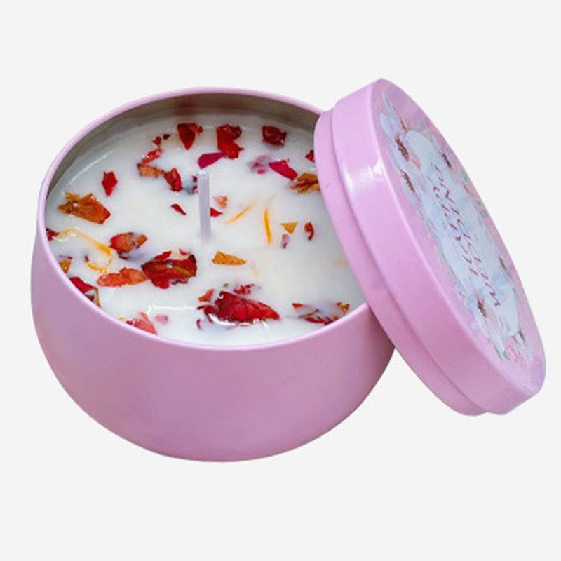 Vela de soja con flores secas naturales de Olivenorma, aromaterapia de cristal