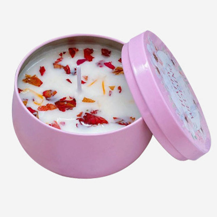 Vela de soja con flores secas naturales de Olivenorma, aromaterapia de cristal