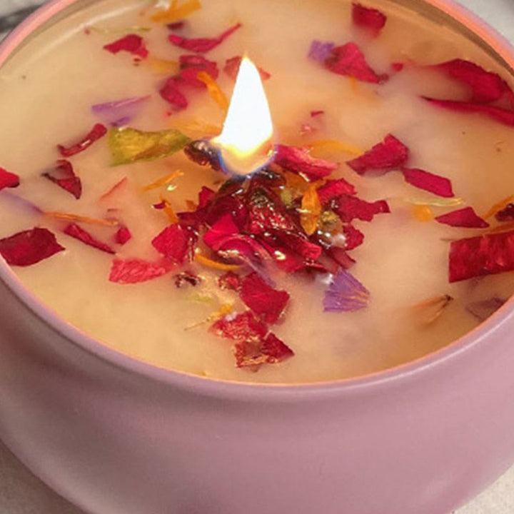 Vela de soja con flores secas naturales de Olivenorma, aromaterapia de cristal