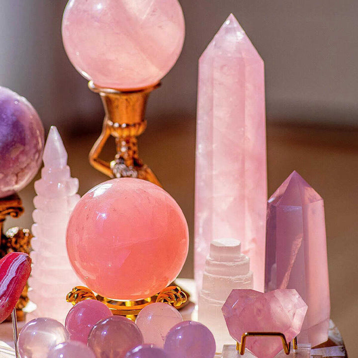 Matriz de cristales energéticos de amor y confianza de cuarzo rosa Olivenorma