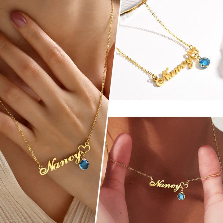 Collar con colgante de piedra natal y nombre personalizado de Olivenorma para mujer