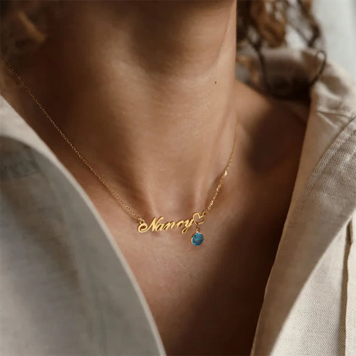 Collar con colgante de piedra natal y nombre personalizado de Olivenorma para mujer