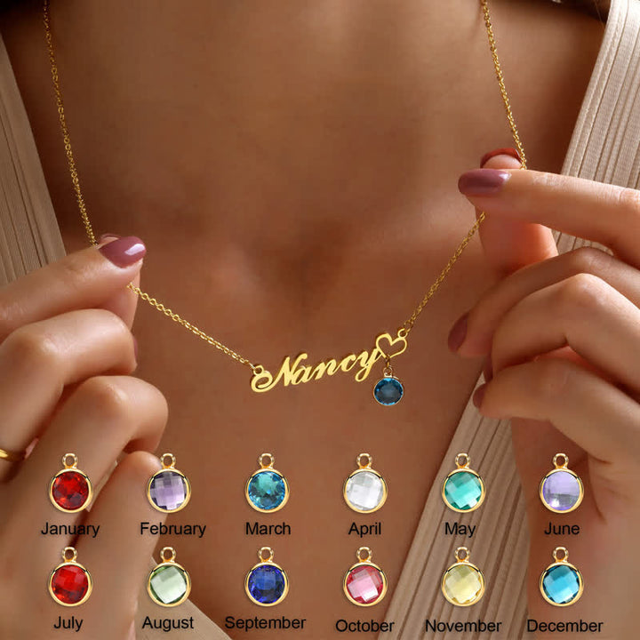 Collar con colgante de piedra natal y nombre personalizado de Olivenorma para mujer