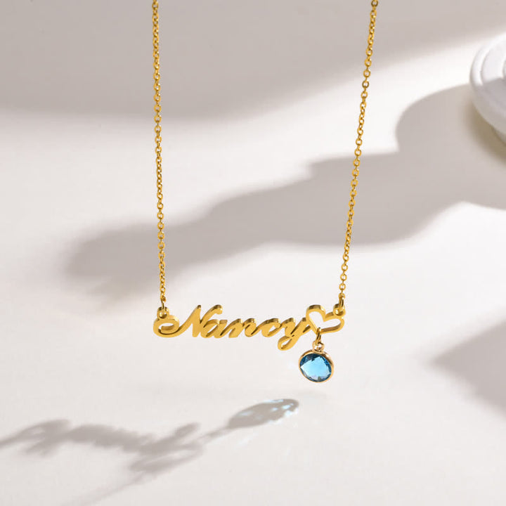Collar con colgante de piedra natal y nombre personalizado de Olivenorma para mujer