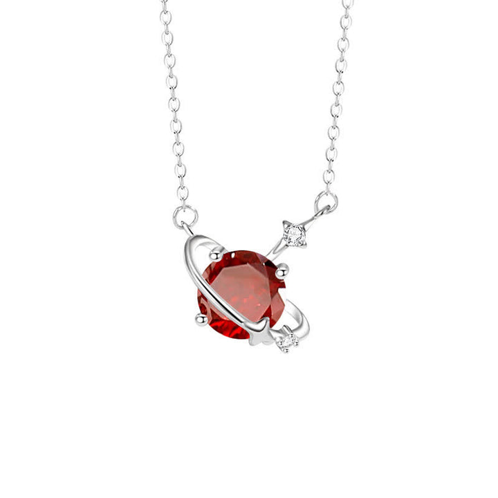 Collar de plata de ley con colgante de planeta con piedra natal y circonita coloreada de Olivenorma