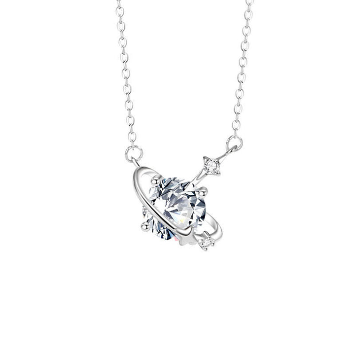 Collar de plata de ley con colgante de planeta con piedra natal y circonita coloreada de Olivenorma