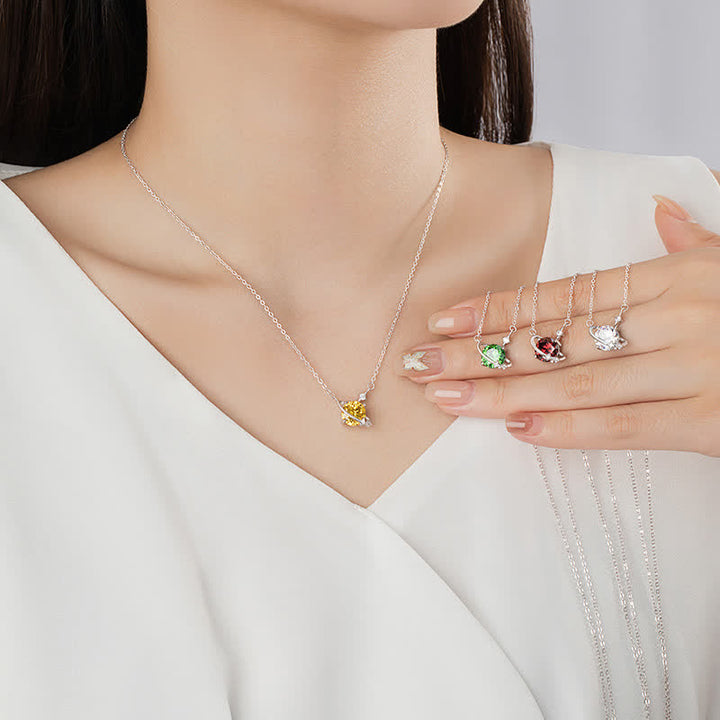 Collar de plata de ley con colgante de planeta con piedra natal y circonita coloreada de Olivenorma