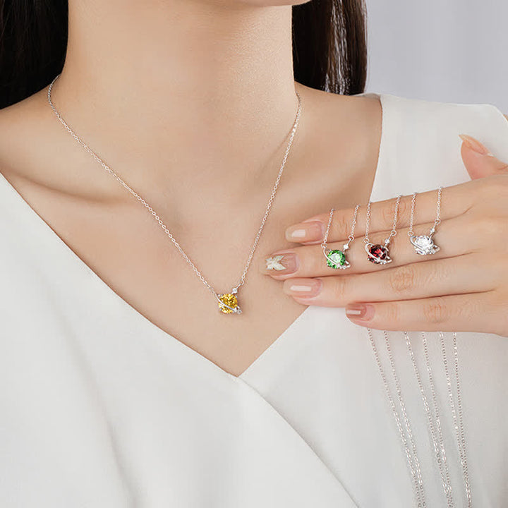 Collar de plata de ley con colgante de planeta con piedra natal y circonita coloreada de Olivenorma