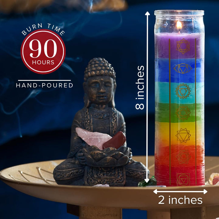 Vela devocional de los 7 chakras de Olivenorma con frasco transparente