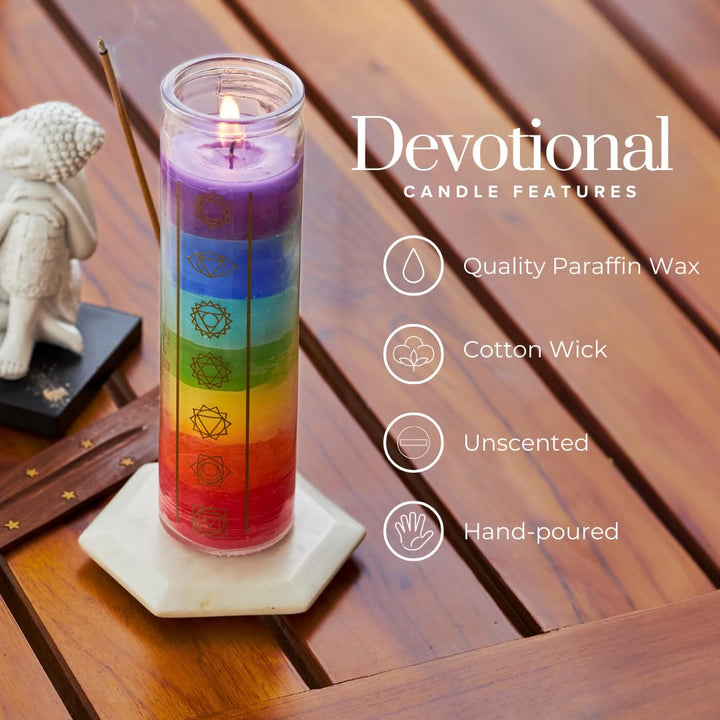 Vela devocional de los 7 chakras de Olivenorma con frasco transparente