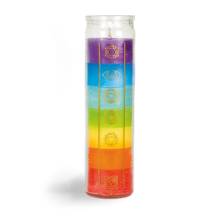 Vela devocional de los 7 chakras de Olivenorma con frasco transparente