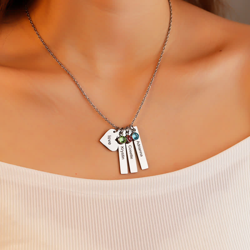 Collar con colgante de piedra natal cuadrado y corazón de acero inoxidable de Olivenorma