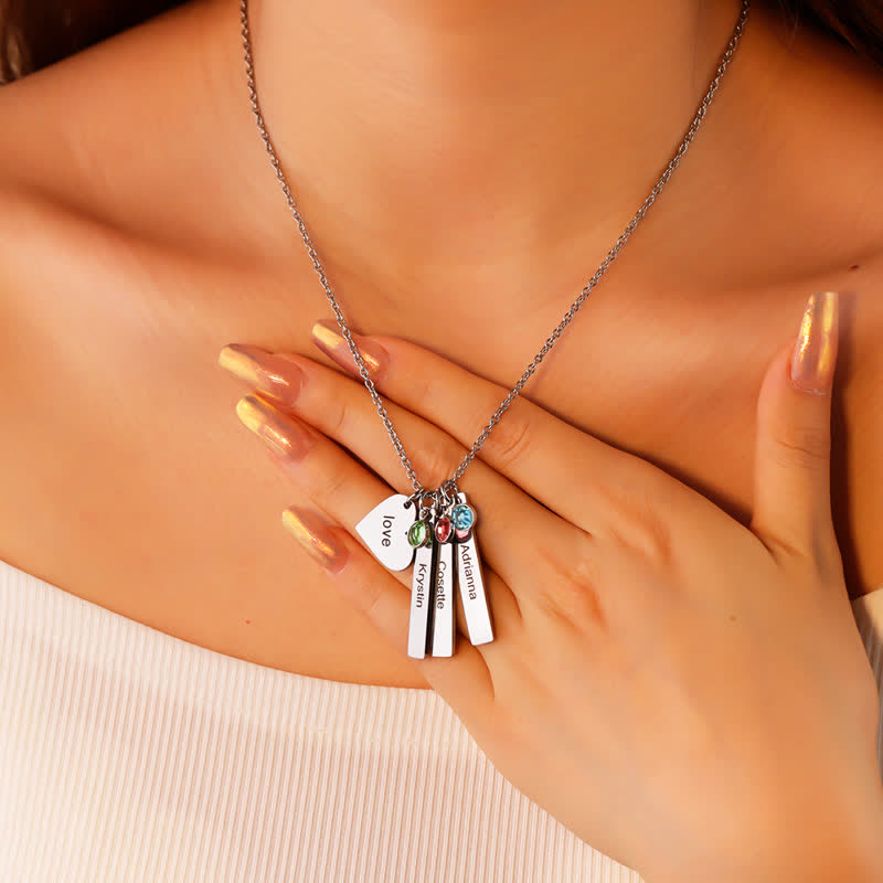 Collar con colgante de piedra natal cuadrado y corazón de acero inoxidable de Olivenorma