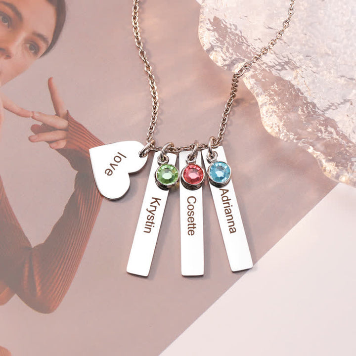 Collar con colgante de piedra natal cuadrado y corazón de acero inoxidable de Olivenorma