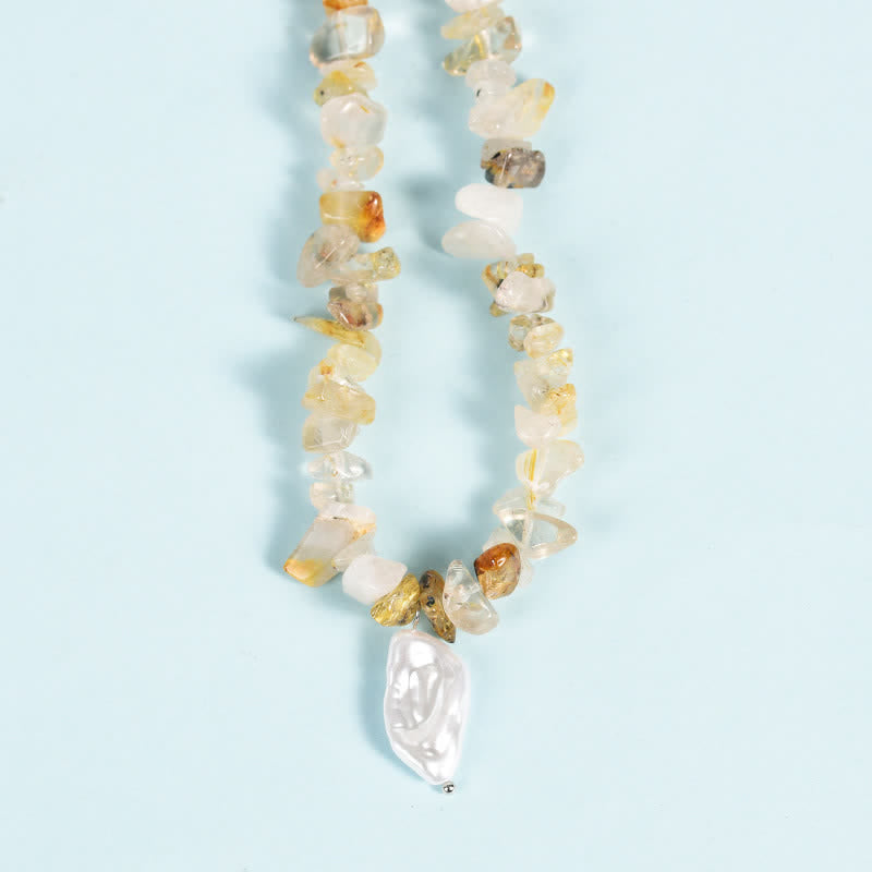 Collar con colgante de perlas de sol y luna con cuentas de grava natural de Olivenorma