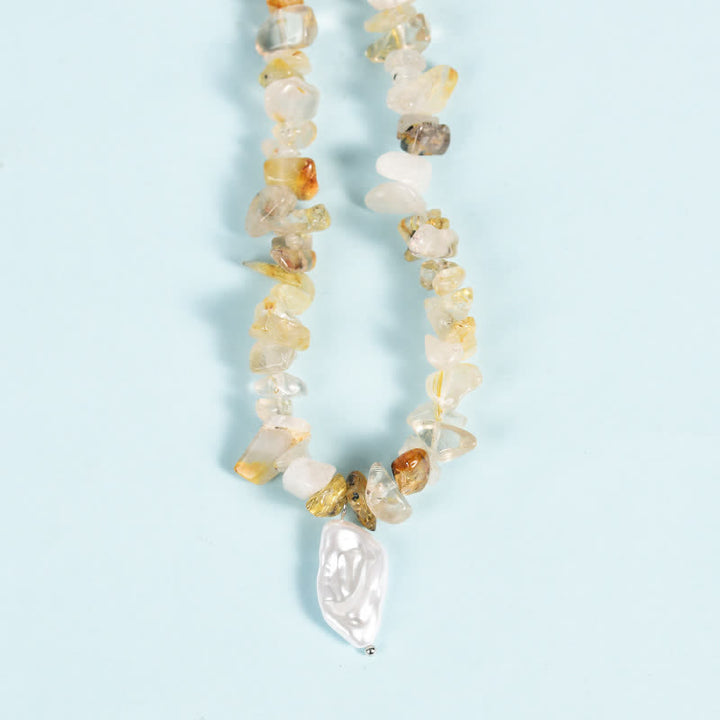 Collar con colgante de perlas de sol y luna con cuentas de grava natural de Olivenorma