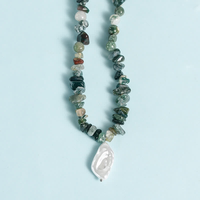 Collar con colgante de perlas de sol y luna con cuentas de grava natural de Olivenorma
