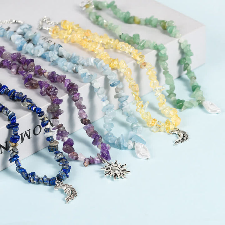 Collar con colgante de perlas de sol y luna con cuentas de grava natural de Olivenorma