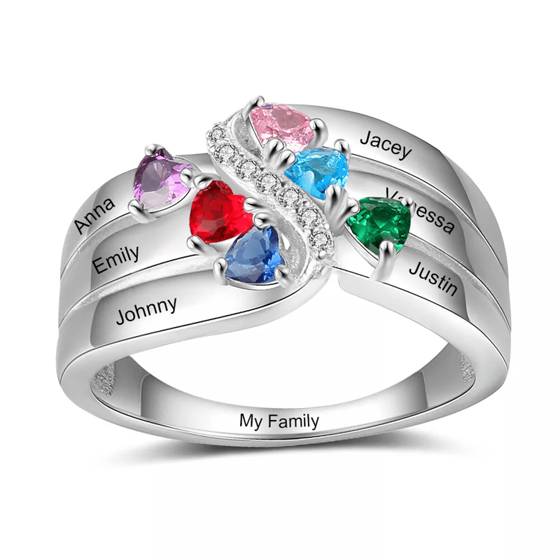 Anillo de plata de ley 925 con nombre personalizado y piedra natal de Olivenorma