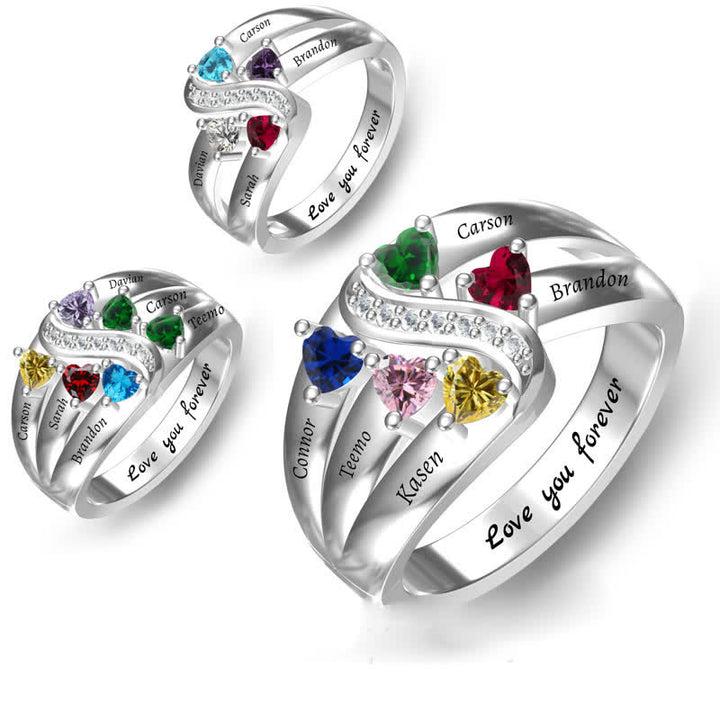 Anillo de plata de ley 925 con nombre personalizado y piedra natal de Olivenorma