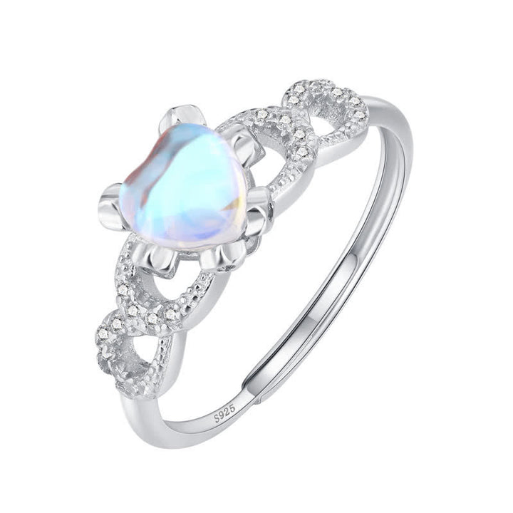 Anillo ajustable abierto con forma de corazón y piedra lunar en plata esterlina de Olivenorma