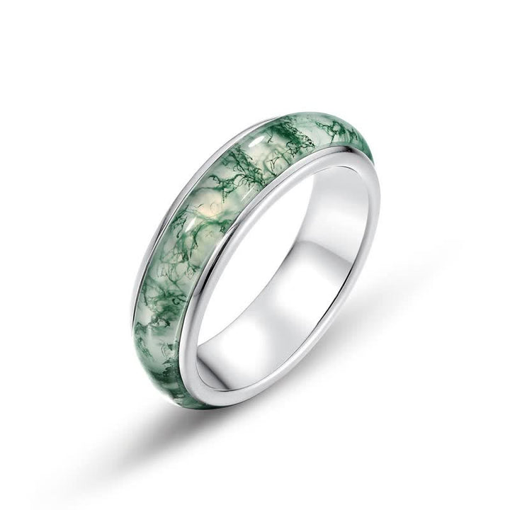 Anillo de ágata musgosa de forma sencilla de Olivenorma