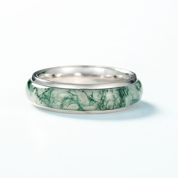 Anillo de ágata musgosa de forma sencilla de Olivenorma