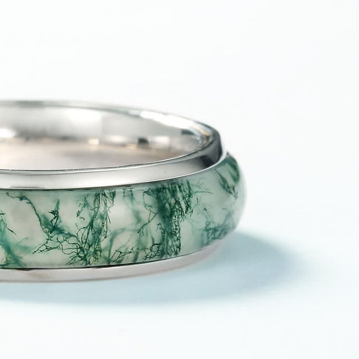 Anillo de ágata musgosa de forma sencilla de Olivenorma
