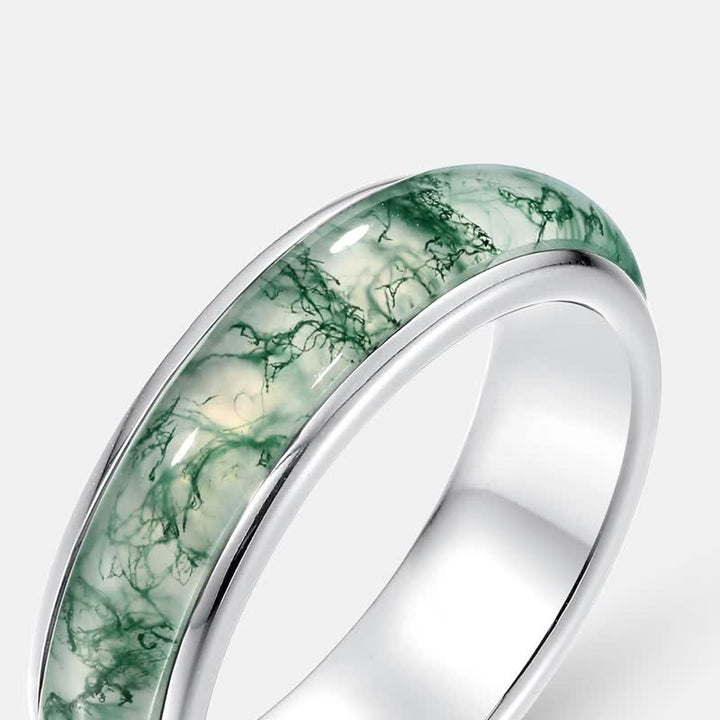 Anillo de ágata musgosa de forma sencilla de Olivenorma