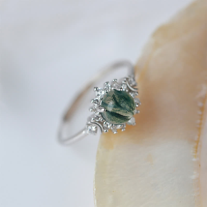 Anillo de girasol con ágata musgosa natural de Olivenorma