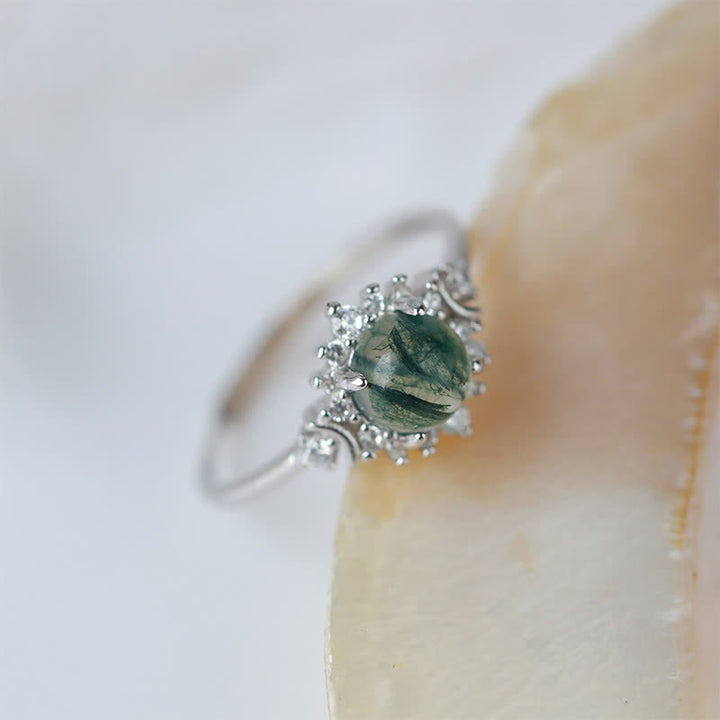 Anillo de girasol con ágata musgosa natural de Olivenorma